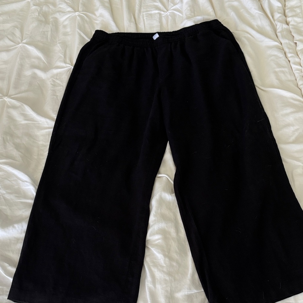 Womens Black Pull-On Wide Leg Bottoms